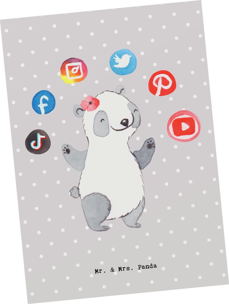 Mr. & Mrs. Panda Postkarte SEA Manager Herz - Grau Pastell - Geschenk, bildkarte, Ansichtskarte, Suchmaschinenmarketing, Suchmaschinenwerbung, Post...