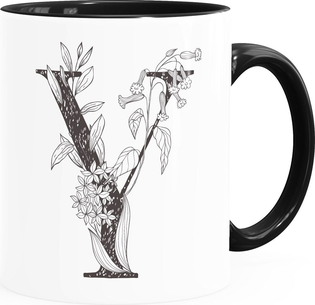Kaffeetasse Monogramm Initiale Geschenk-Motiv Tasse personalisierte Namenstasse personalisierte Geschenke SpecialMe Y Inner-Schwarz Keramik-Tasse