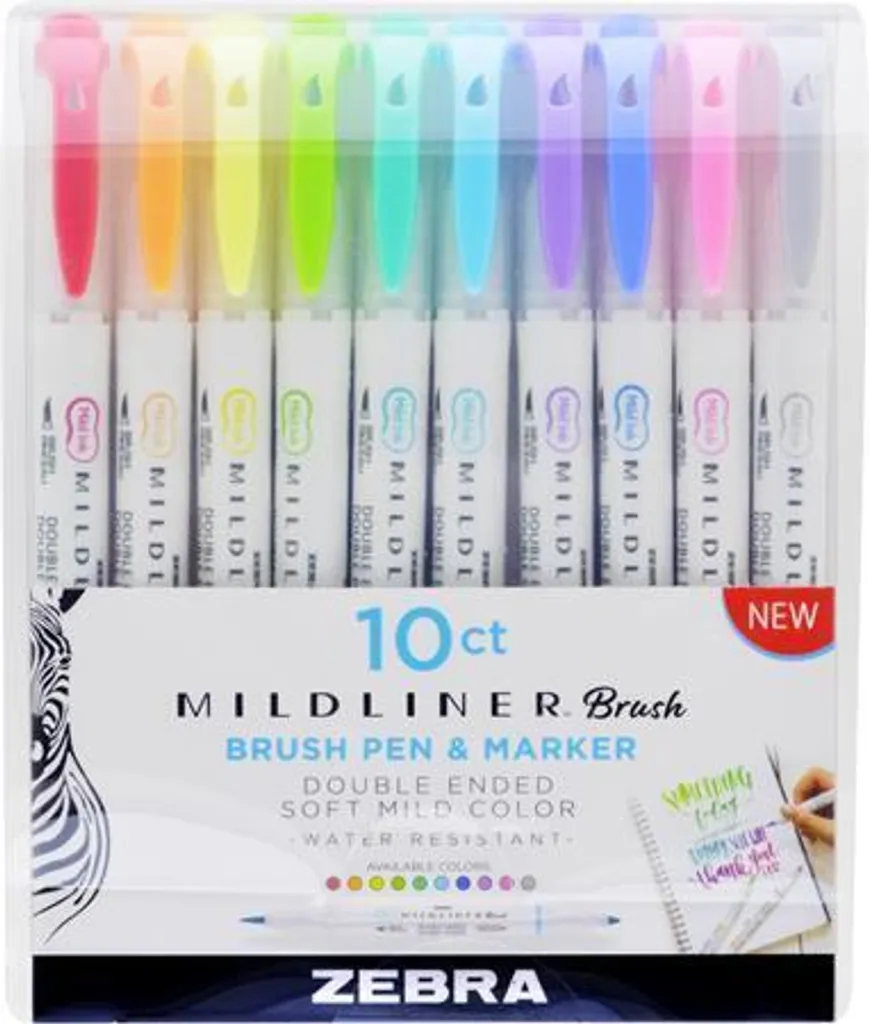 Zebra Mildliner Brush 79101 Lot de 10 Feutres Pinceaux Double Pointe