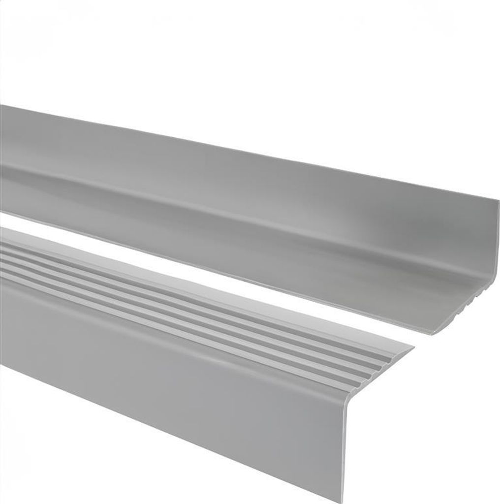 QUEST Treppenkantenprofil 40x52mm, 1.5m, Treppenprofil PVC für Treppenstufen, Treppenkantenschutz mit Rillen, Antirutsch, RGP, grau