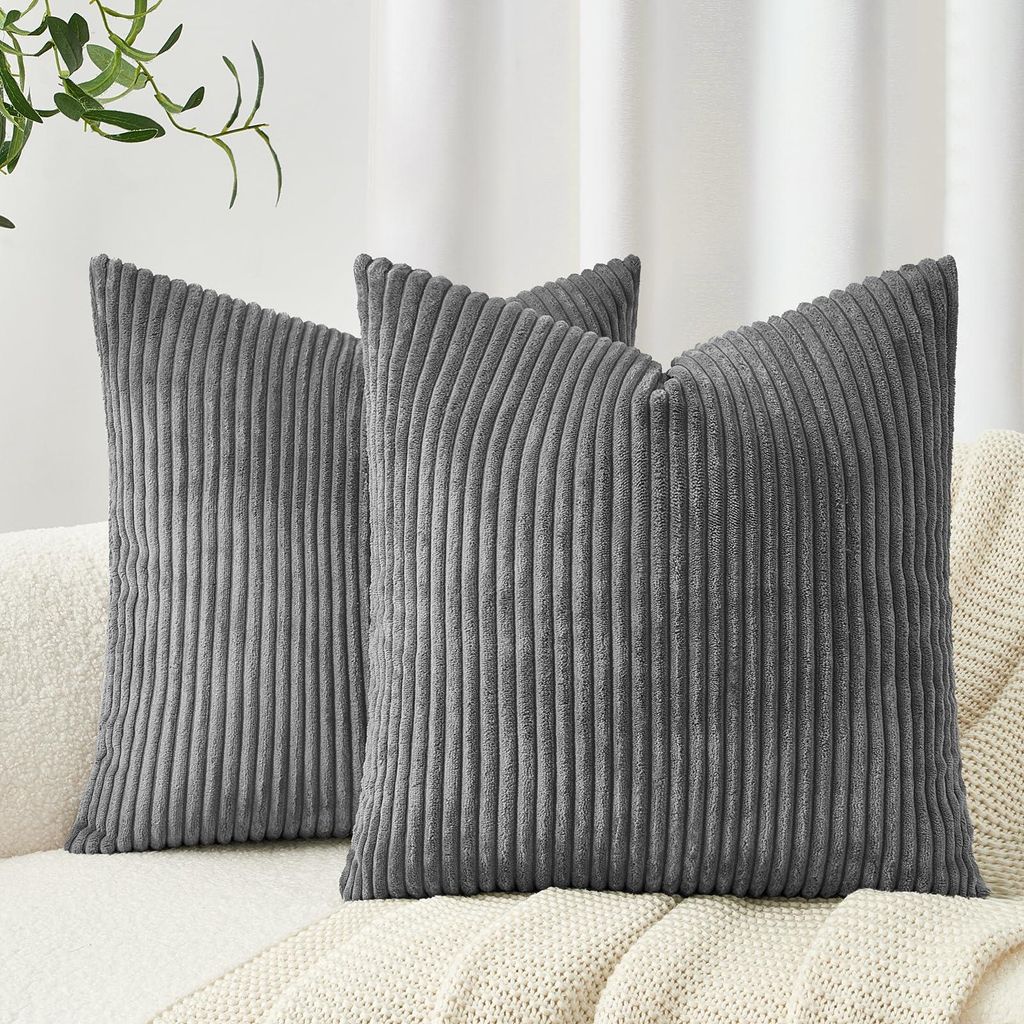 Set mit 2 Kissenbezügen 35x35 cm, dunkelgrauer Cord-Samt mit Streifenmuster