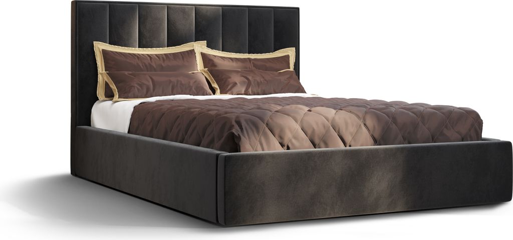 Roe Furniture | Boxspringbett - OTTO - 160x200 cm - Schwarz - Mit Bettkasten und Stauraum - Polsterbetten - Gästebett - Bett Schlafzimmer - Bett