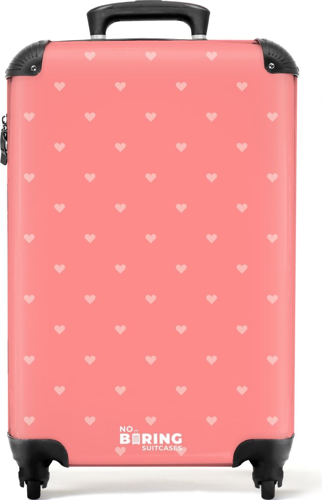 NoBoringSuitcases.com Koffer Handgepäck Trolley Rollkoffer Kleine Reisekoffer mit 4 Rollen - Rosa Herzen - Cabin Size < 55x40x23 cm & 55x40x20 c...