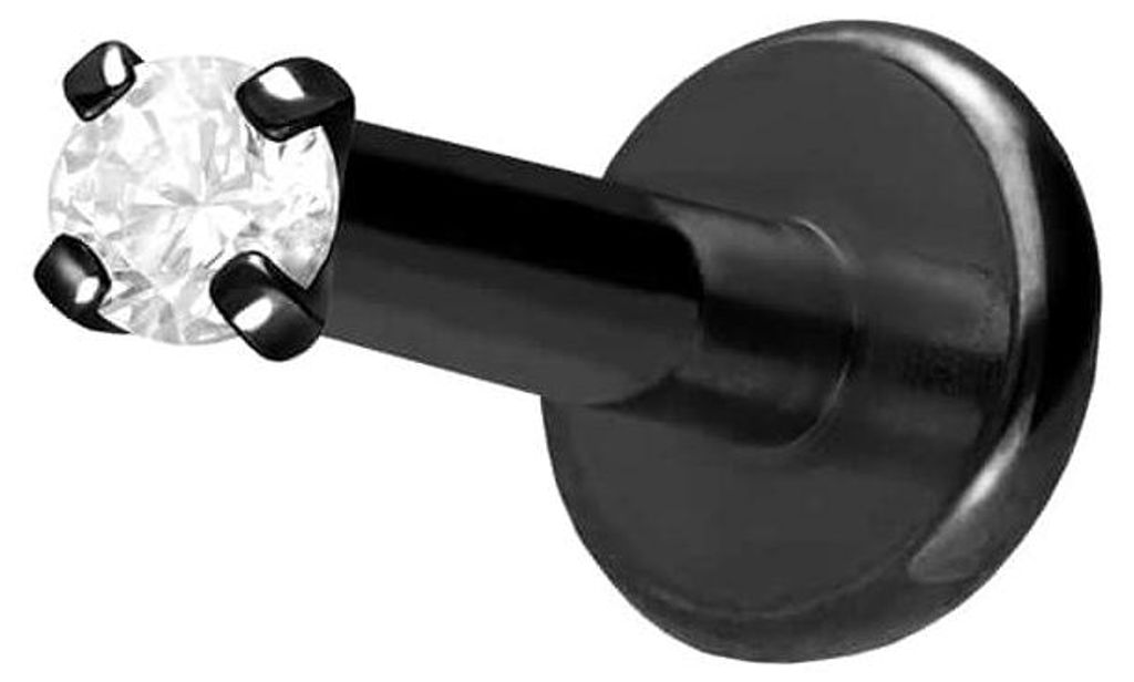 Ohrpiercing, Nasenpiercing Titan Labret mit Innengewinde EINGEFASSTER KRISTALL Schwarz Stablänge: 8mm | Stabstärke: 1,6mm | Kristallgröße: 2mm
