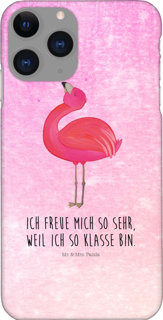 Mr. & Mrs. Panda Iphone 11 Pro Handyhülle Flamingo Stolz - Aquarell Pink - Geschenk, Freundin, Tochter, Schwester, Freude, Handy Case, Premium Kun...