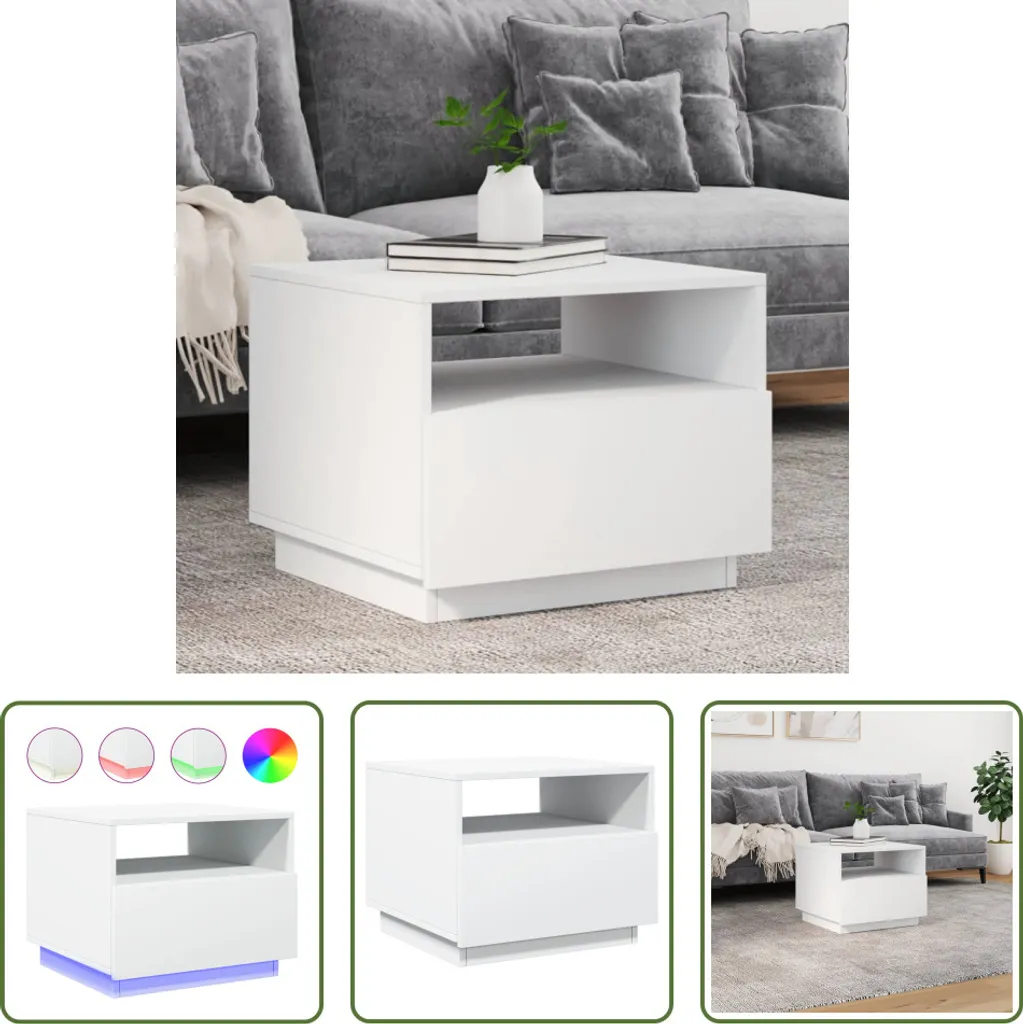 The Living Store Tavolino con luci LED bianco 50x49x40 cm