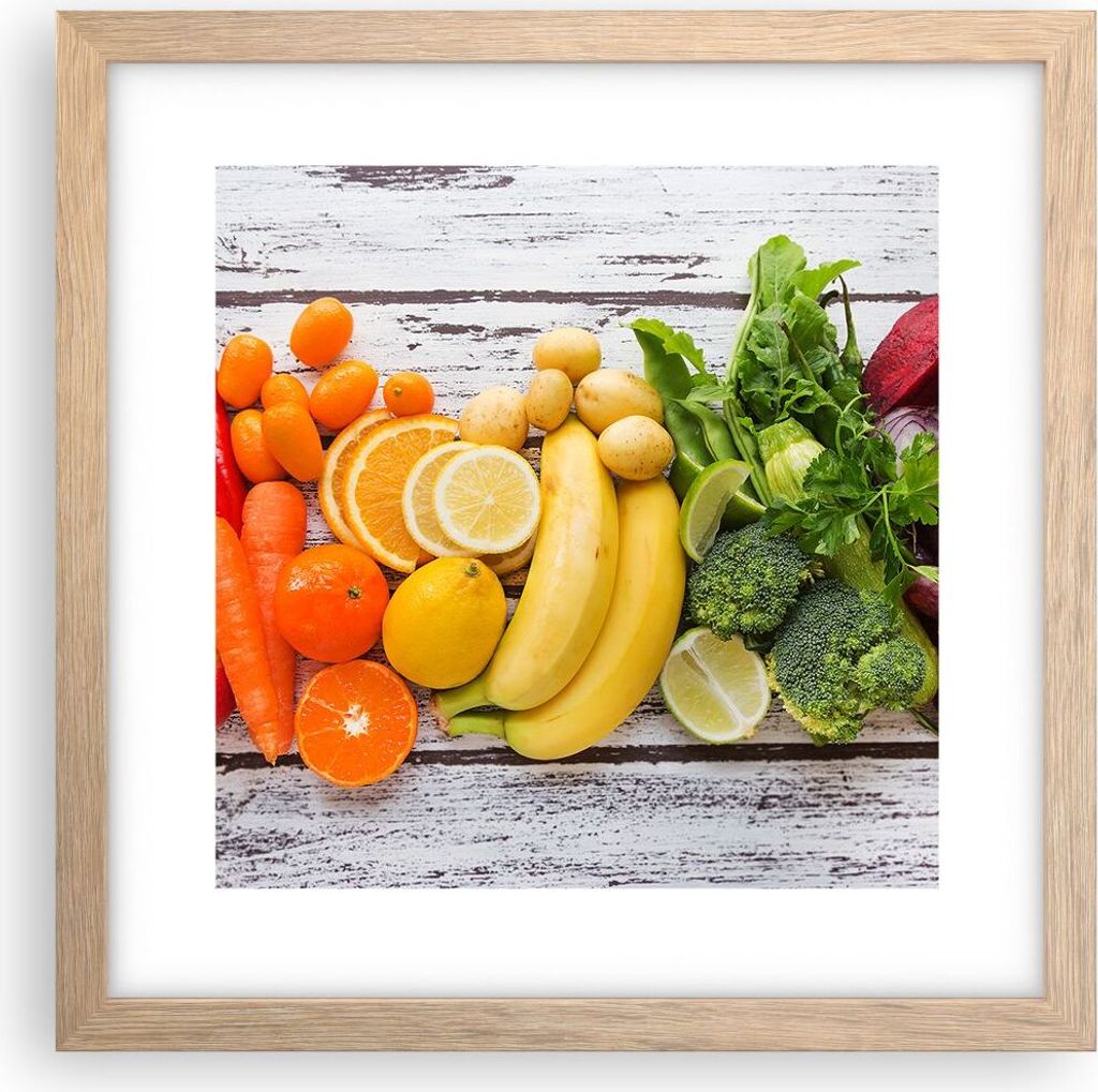 Gerahmtes Poster - Rahmen in heller Eiche - Essen Gemüse Essen frisch - 30x30 cm - Wand Bild - Wanddeko - Wandbilder - Wandposter - Bilderrahmen -...