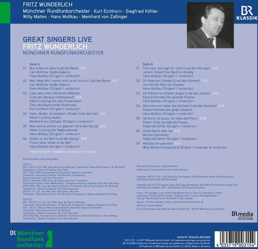 Willy Mattes (1916-2002), Various: Fritz Wunderlich - Oper, Operette, Film (Unveröffentlichte Rundfunkaufnahmen) (180g) - BRKlassik - (LP / F)