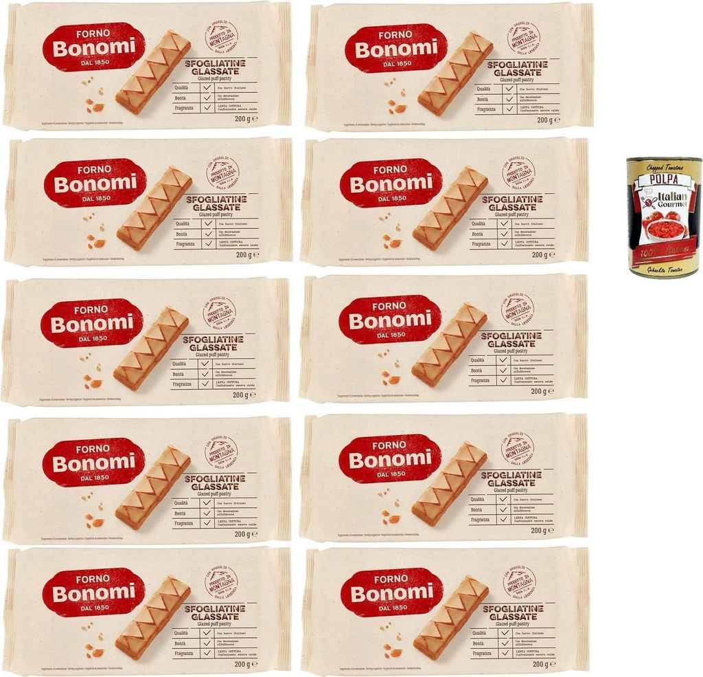 Forno Bonomi Sfogliatine Glassate, kekse, biscuits, Blätterteig mit zuckerhaltiger Glasur 10x 200g + Italian Gourmet polpa 400g