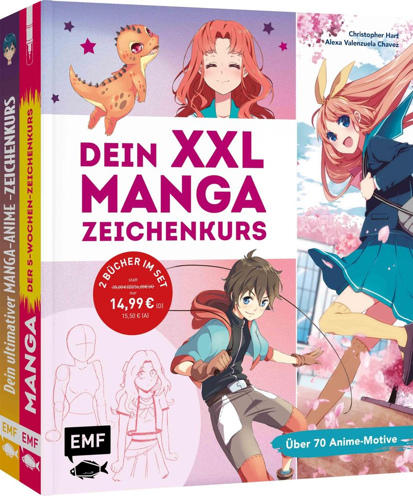 Christopher Hart Manga Zeichenkurs Buch-Set XXL 2-in-1: Über 70 Motive für Gesichter, Posen & Charakterdesign