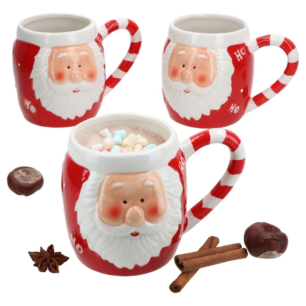 3x Kaffeebecher Kerstman 400ml rot Schrift Weihnachten Glühwein Tasse Kakao Pott