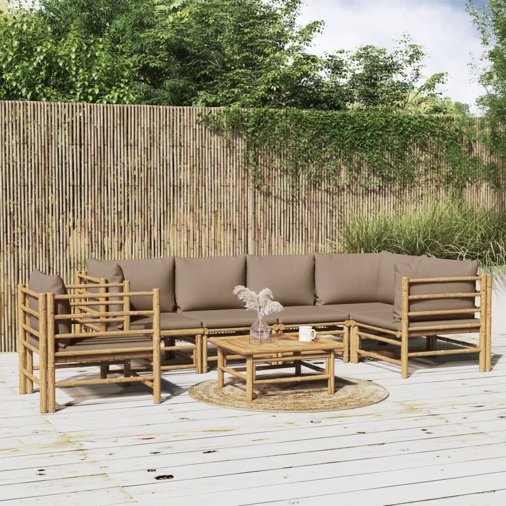 7-tlg. Garten-Lounge-Set mit Taupe Kissen Bambus , Gartenmöbel-Sets Design 2024