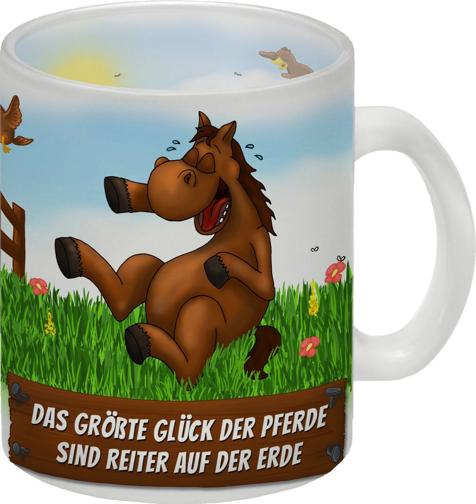 Das größte Glück der Pferde, sind Reiter auf der Erde Glas Tasse mit
