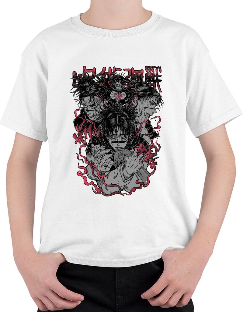 呪術廻戦 Sukuna Yuji Megumi Anime Manga Geschenk Anime Ästhetik Uni Kinder T-Shirt, Weiß, 104