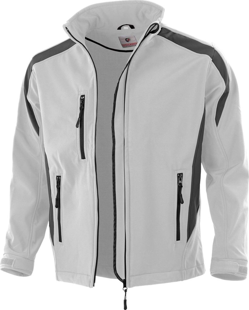 Qualitex Softshelljacke - wasserabweisende Outdoor-Arbeitsjacke - atmungsaktive Übergangsjacke - in Farbe: weiß/grau - Herren: L - Damen: 44