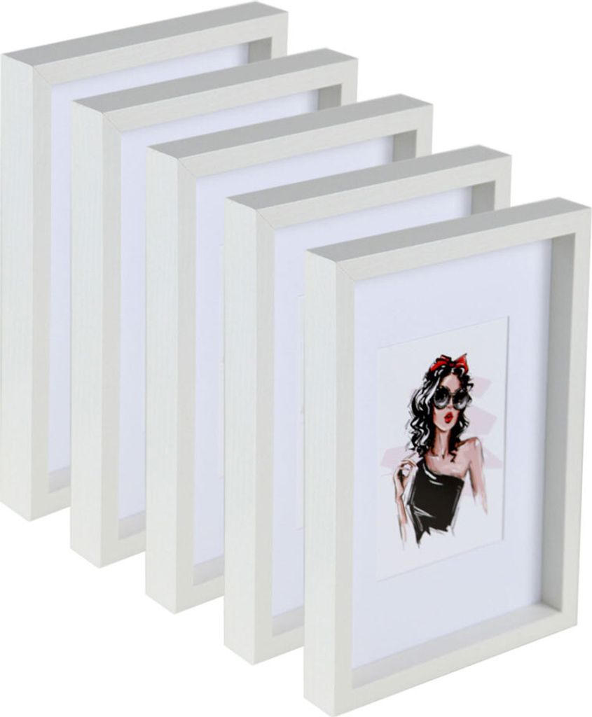 3er 5er Set Holz Bilderrahmen Bilder Foto Rahmen Fotorahmen Wanddeko Collage Poster HR-15 - Farbe: 5er Pack Weiß | Format: 10x15