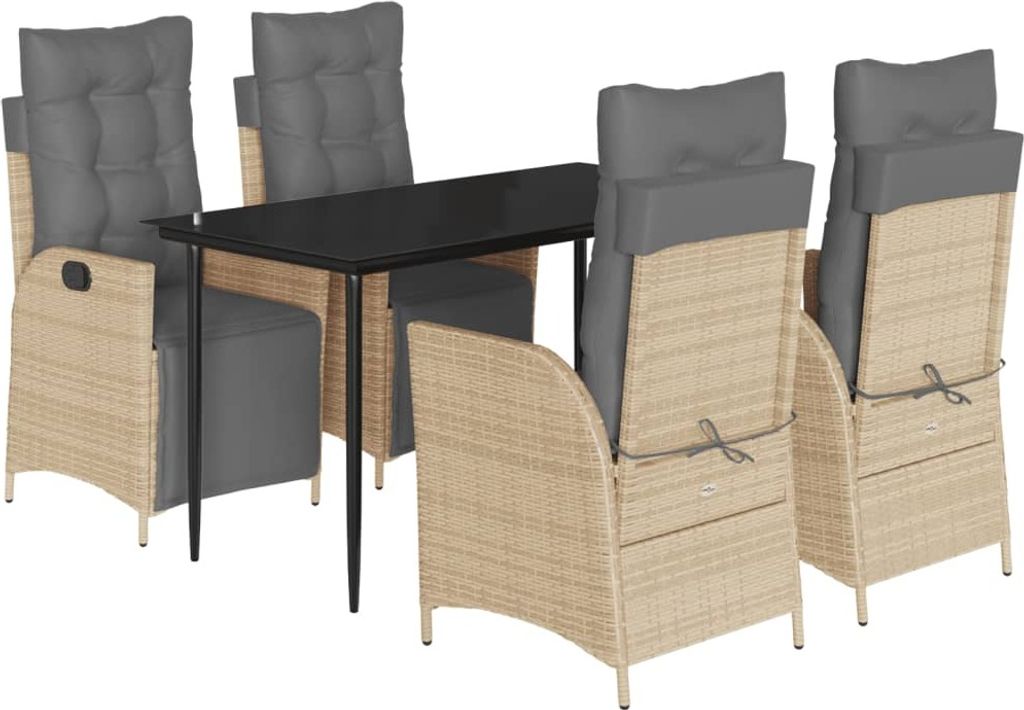 5-tlg. Garten-Essgruppe mit Kissen Beigemischung Poly Rattan