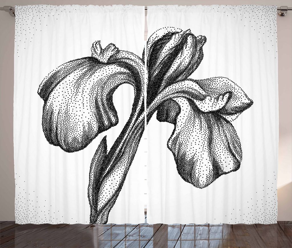 ABAKUHAUS Blumen Rustikaler Vorhang, Dotwork Stil Lily Bloom, Wohnzimmer Universalband Gardinen mit Schlaufen und Haken, 280 x 175 cm, Schwarz und ...