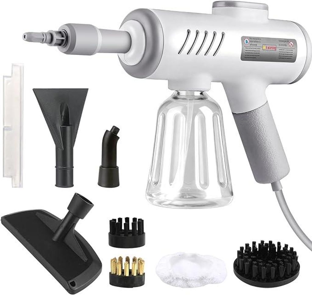 1500W Dampfreiniger Handgerät, Automatisches dampfreiniger, 600ml Dampfreiniger sofa, LED-Bildschirm 3-Stufen-Einstellung, mit 8 Zubehörteilen