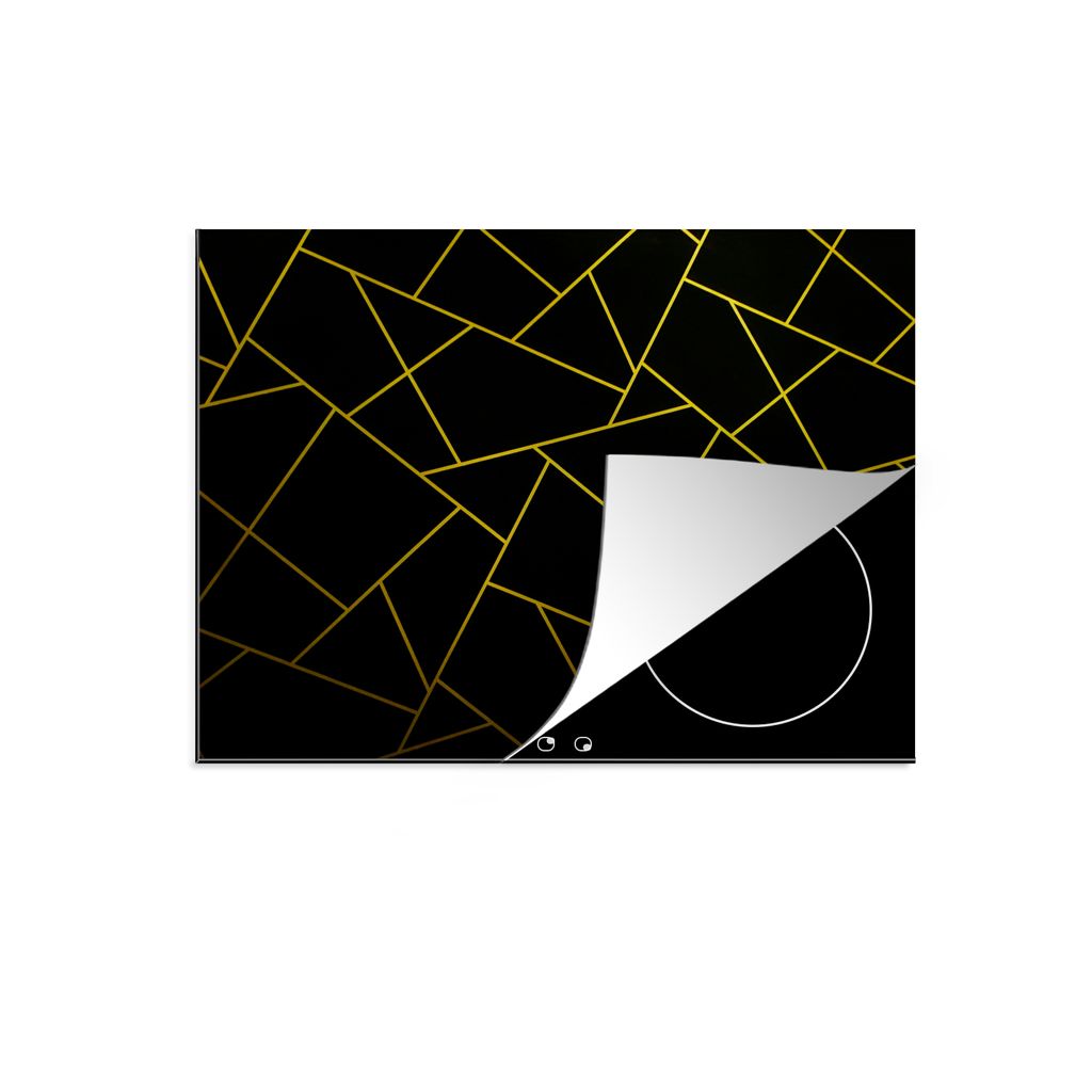 KitchenYeah Herdabdeckplatte Geometrie - Design - Gold - Schwarz , 70x52cm, Küche Deko, Glaskeramikkochfeld Herdabdeckung, Abdeckplatte fùr Koc...