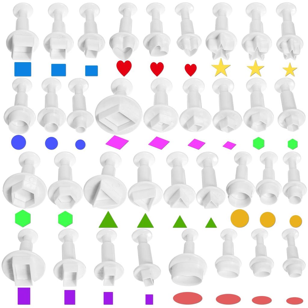 35-teiliges Mini-Ausstechformen-Set, Fondantformen, Fondantausstecher mit Auswerfer, Mini-Keksformen, Modellierwerkzeuge, Backzubehör, geometrisch...