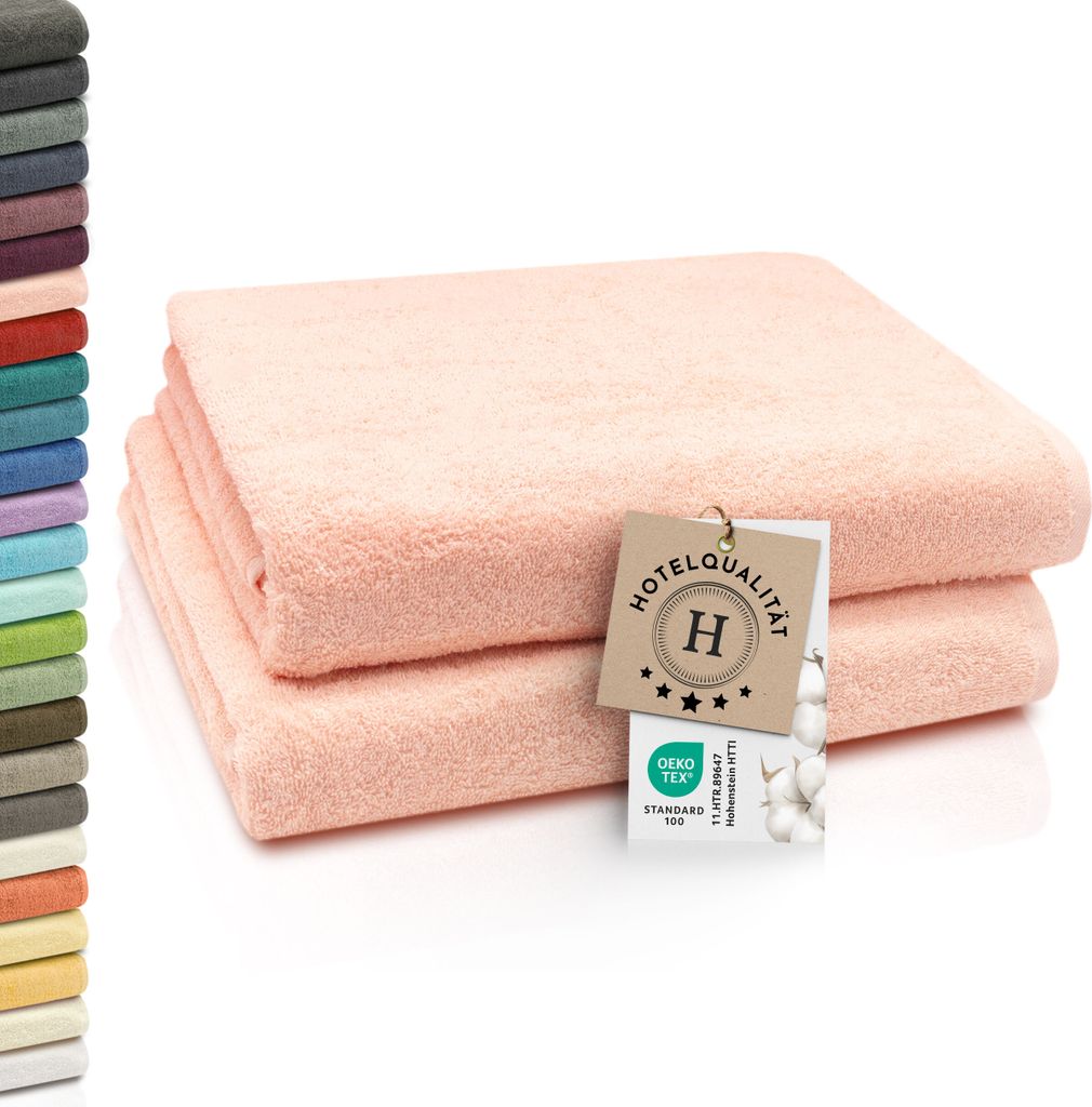 2er Set Badetücher, 100% Baumwolle, 100x150 cm, 420g/qm, rosa