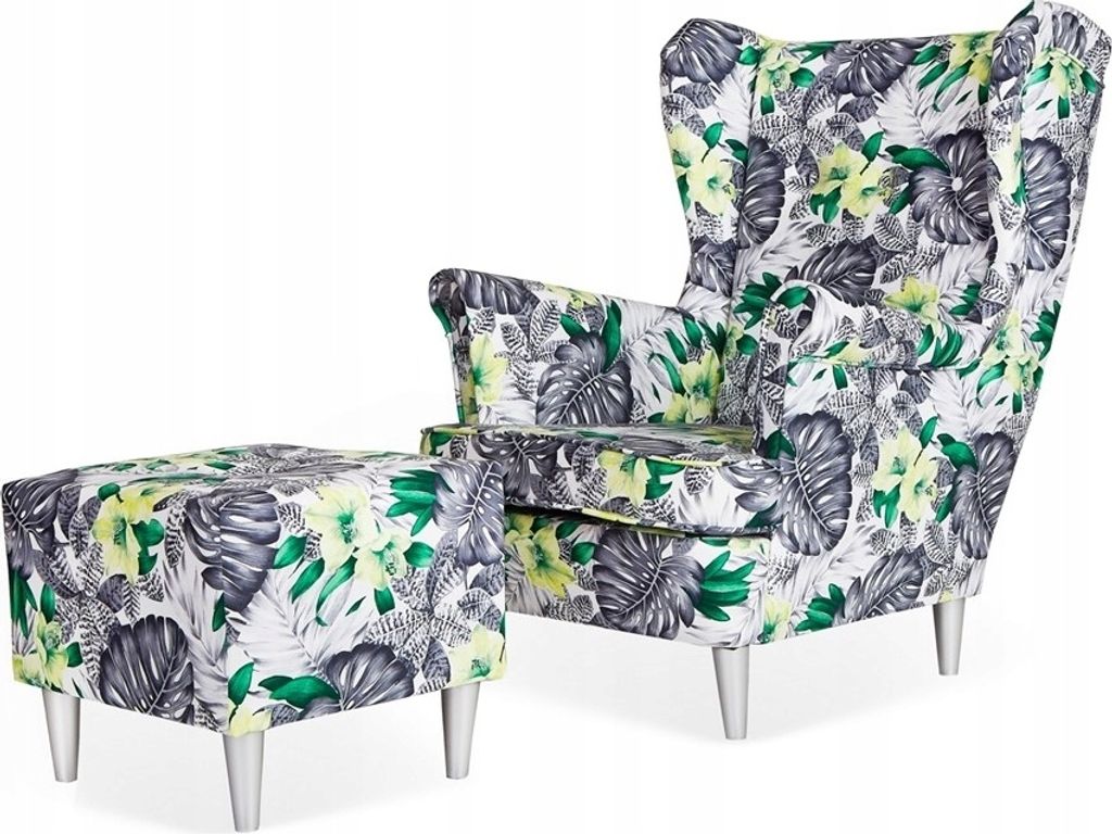 Family Meble Ohrensessel mit Hocker Print Relaxsessel Skandinavisch Bequemer Sessel Loungesessel Fernsehsessel Wohnzimmer Schlafzimmer Büro (POLY 6)