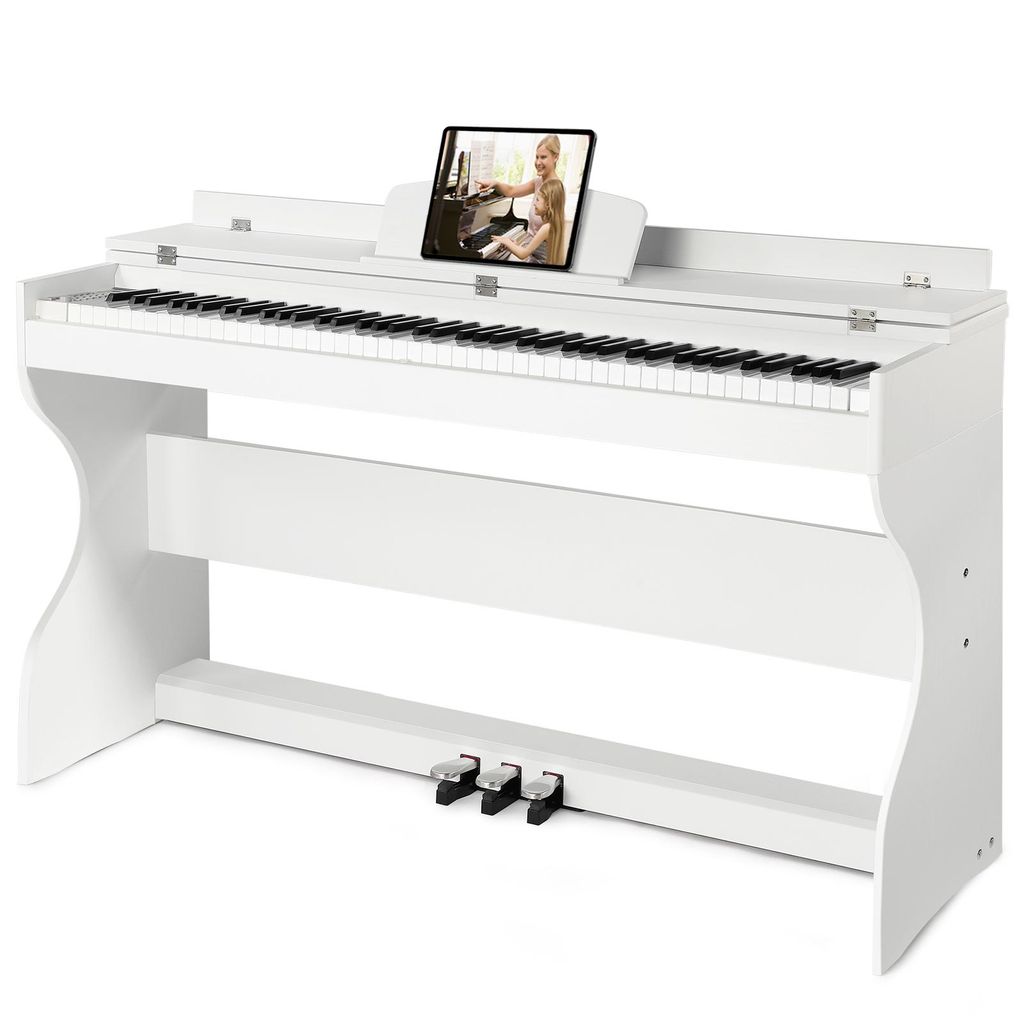 MUSTAR Digitalpiano 88 Tasten Set mit Ständer, 3 Pedalen, USB/MIDI, LCD, 2x20W, 960 Töne, 64 Polyphonie, 80 Demos, 27 kg,Weiß