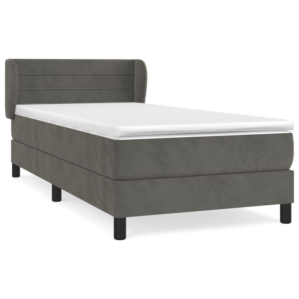"SALE 2026" Boxspringbett Einzelbett - Gästezimmer - mit Matratze Dunkelgrau 90x190 cm Samt - Polsterbett Klassische Betten DE6706063