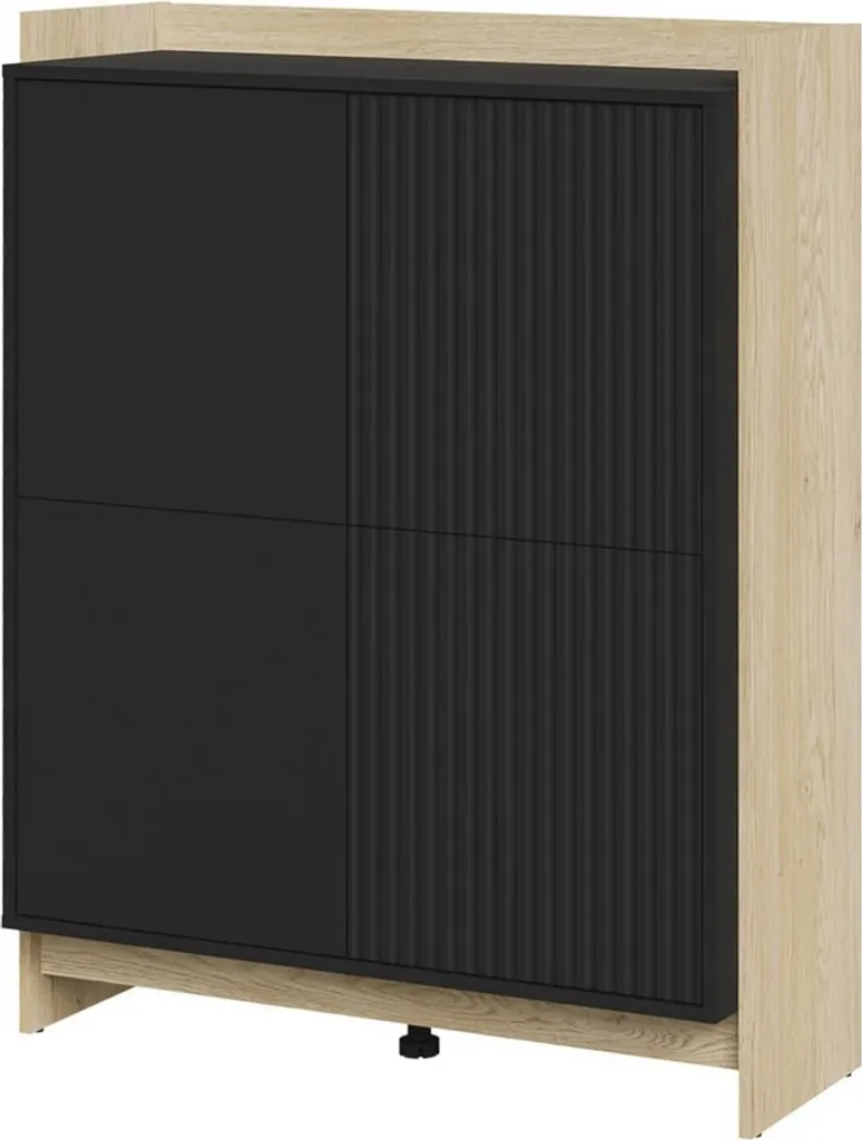 Buffet bas ILOFA 2 portes coloris chêne et noir meuble de rangement