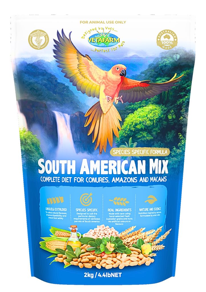 VETAFARM- Südamerikanischer Mix - Ganzjahresgranulat für FEMALE, PFERDE, AMAZONEN und ANDERE PAPULE AUS SÜDAMERIKA 350g