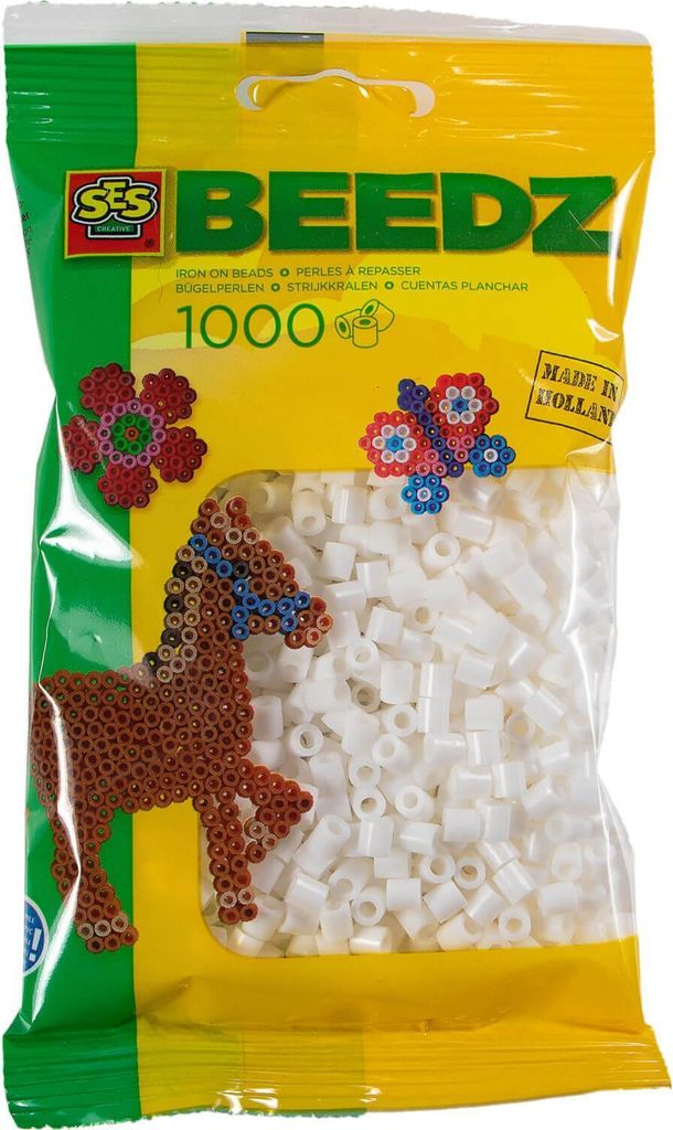 SES Creative Beedz 00700 - Bügelperlen 1000 Stück Weiß, Kreatives Bastelset für Kinder, Sicherungsperle, 1000 Stück(e), Weiß, Junge/Mädchen,...