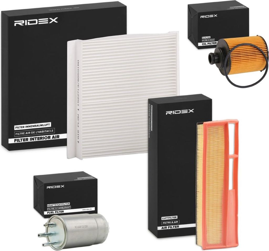 RIDEX Filterset Inspektionspaket Filtersatz für FIAT 500 (312) DOBLO Kasten/Kombi (263) Doblo Kombi (263) QUBO (225) FIORINO Kasten/Kombi (225) Linea