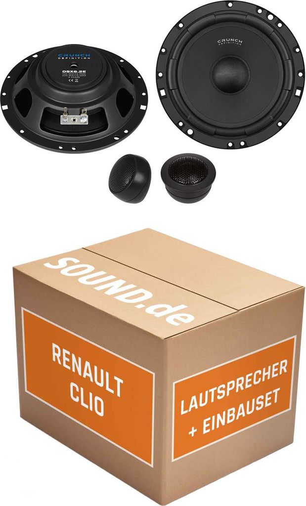 Lautsprecher Boxen Einbaupaket vorne Crunch DSX6.2E passend für Renault Clio 4 | Set für zwei Türen
