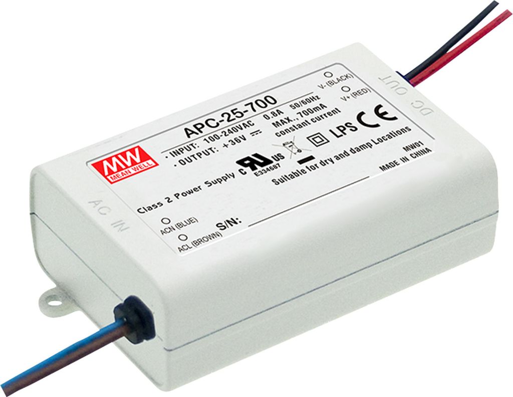 MEANWELL APC-25-350 - LED Schaltnetzteil ohne PFC - 24,5W 25-70V/350mA CC