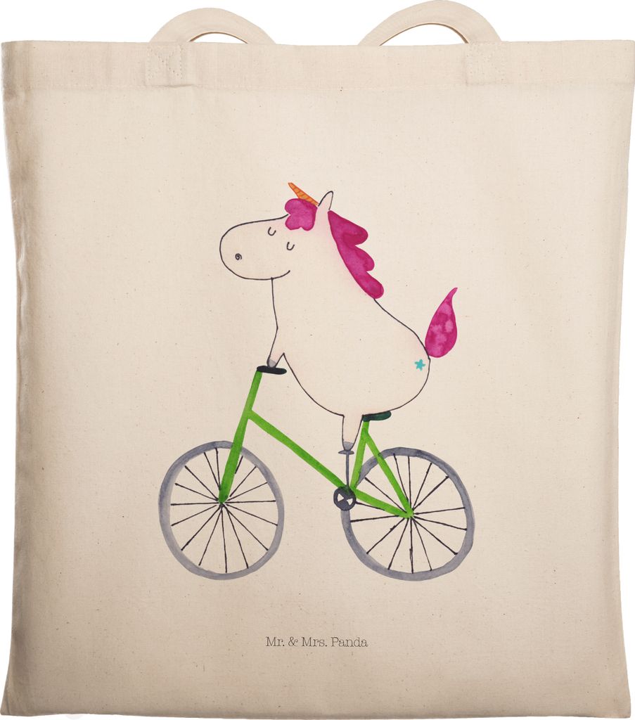 Mr. & Mrs. Panda Shopping Tasche Einhorn Radfahrer - Transparent - Geschenk, Einhörner, Laptoptasche, festival, Unicorn, Jutebeutel, Stoffbeutel, ...