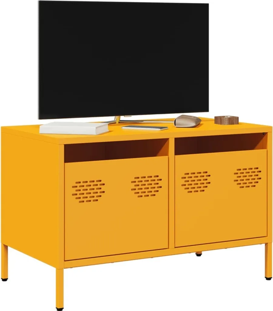 Mobile TV Giallo Senape 68x39x43,5 cm Acciaio Design Industriale 2025