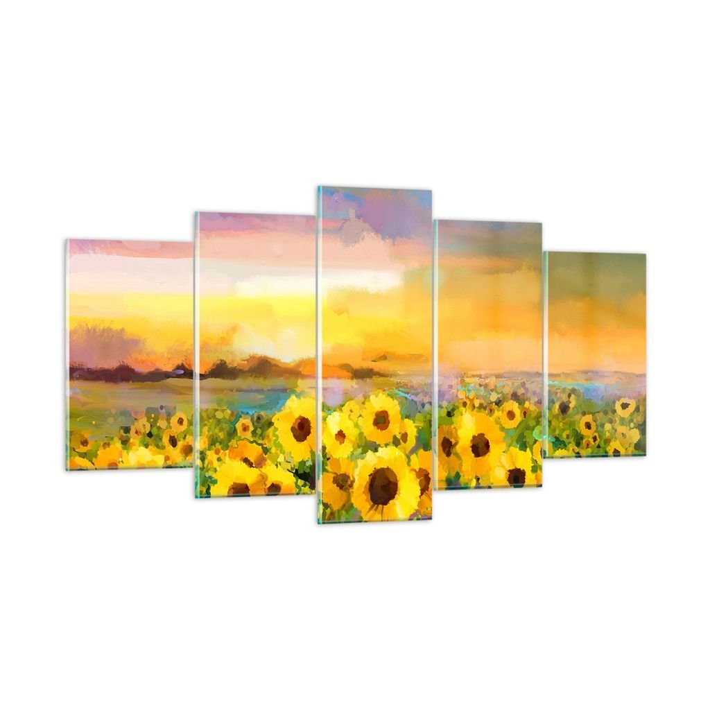 Bilder auf glas - Sonnenblumen Blume - 160x85cm - Glasbilder - Wandbilder - Kunstdruck - zum Aufhängen bereit - Wanddekoration aus Glas - Glas Bil...