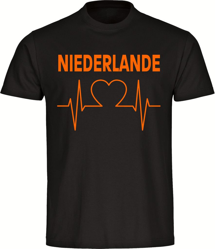 multifanshop Herren T-Shirt - Niederlande - Herzschlag, schwarz, Größe XXL