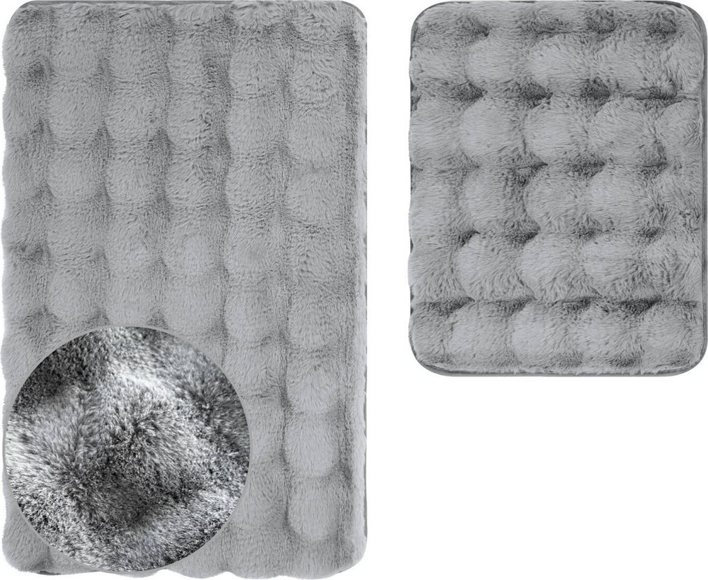 Badematte Badteppich Badvorleger Aruba Grau 2 tlg. 2 Stück: Teppich 50x80 + Unterlage 50x40