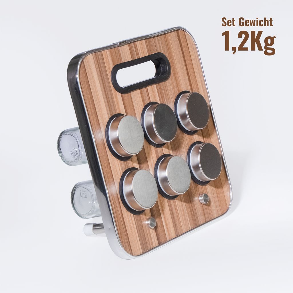 Gewürzständer mit 6 Gewürzdosen aus Glas und Edelstahl