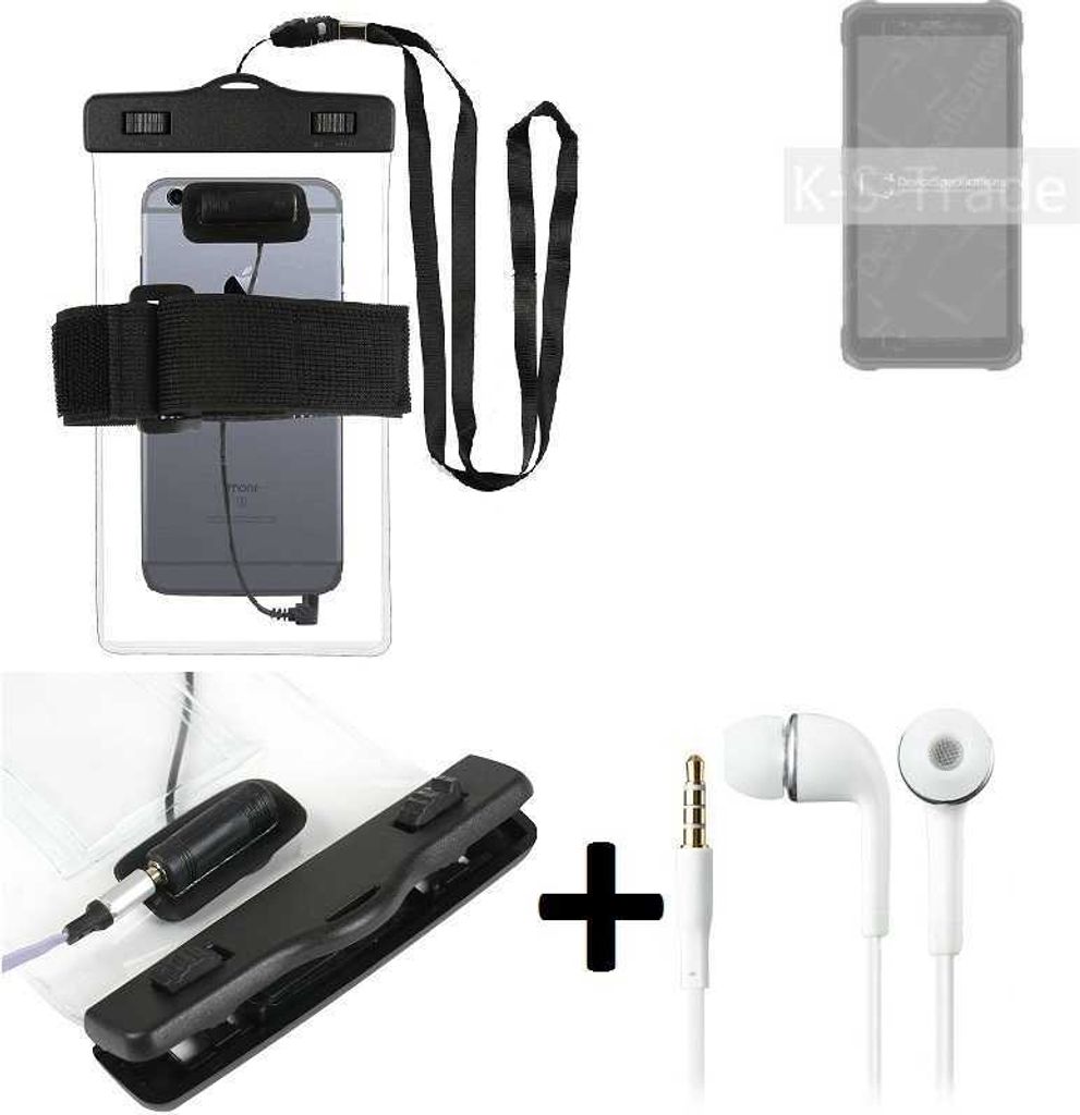 K-S-Trade Wasserdichte Hülle + Kopfhörer kompatibel mit Ulefone Armor X10 Pro transparent Jogging Armband Wasserfeste Handy Hülle beach bag outdoor
