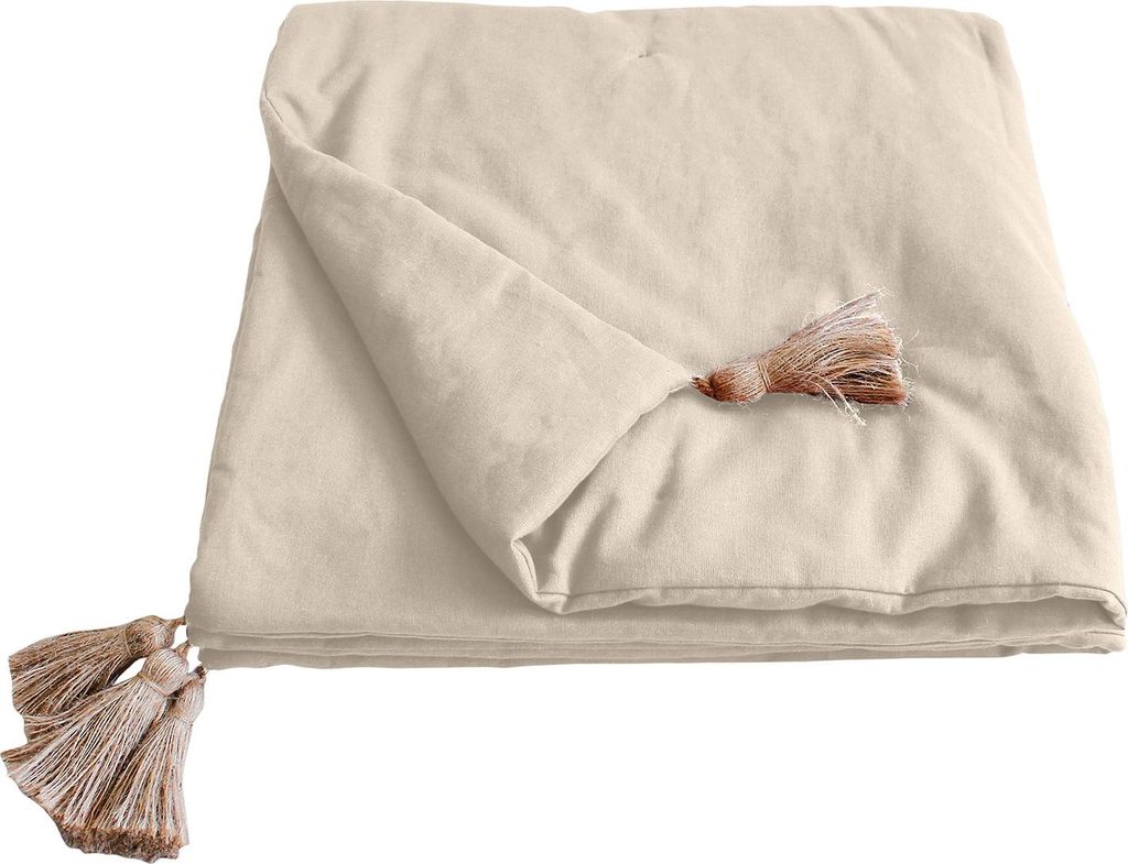 Panama-Steppdecke mit Pompons aus Jute