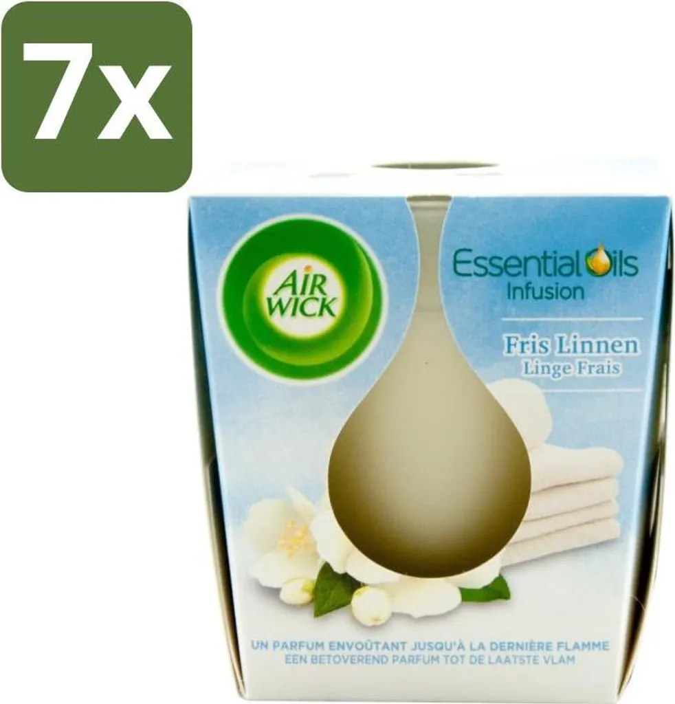 Bougie Air Wick aux Huiles Essentielles Linge Frais - 105g - Lot de 7