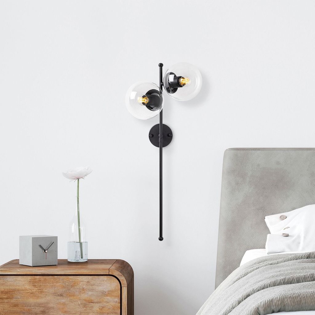 Opviq, Moderne Wandlampe aus Metall (2 Stück), Schwarz, 32 x 27 x 72 cm | Glasabdeckung, IP20, E14 Fassung, Max 40 W | Elegantes, industrielles De...