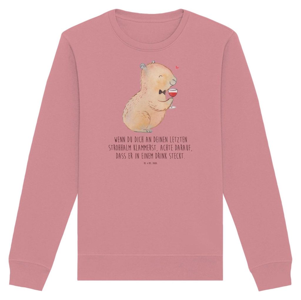 Mr. & Mrs. Panda Baumwoll Sweatshirt Capybara Wein Größe S - Canyon Pink - Geschenk, Zeichnung, Lustige Sprüche, Weinflasche, Bio Pullover, Adre...