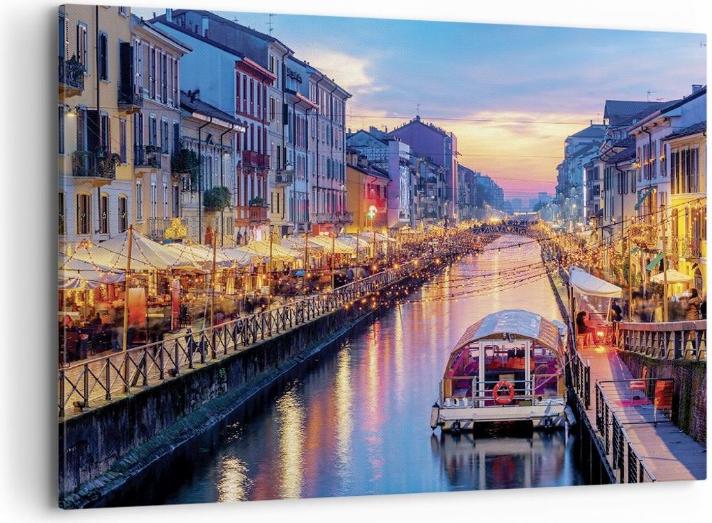 Bild auf Leinwand - Leinwandbild - Einteilig - Kanal Grande Abend - 100x70cm - Wand Bild - Wanddeko - Wandbilder - Leinwanddruck - Bilder - Wanddek...