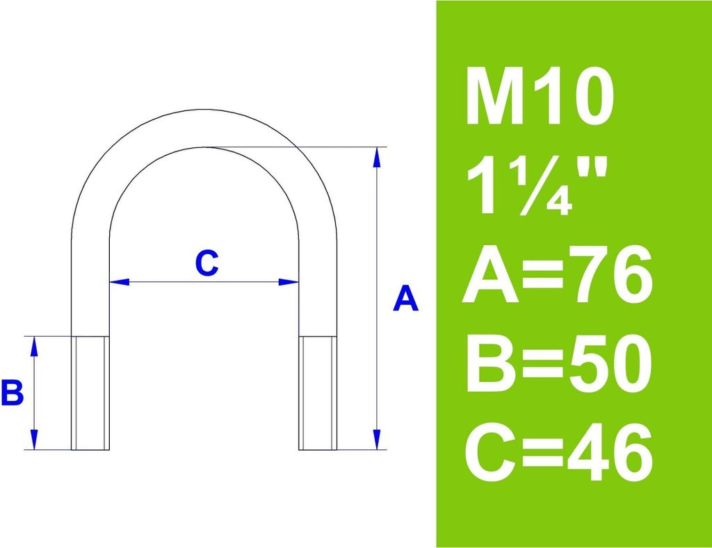 Bügelschraube, ohne Zubehör, 1 1/4" (42,4 mm) - M10
