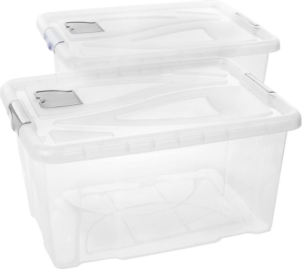 2 Stk. Aufbewahrungsboxen XL mit Deckel groß Kunststoffboxen 60 L transparent