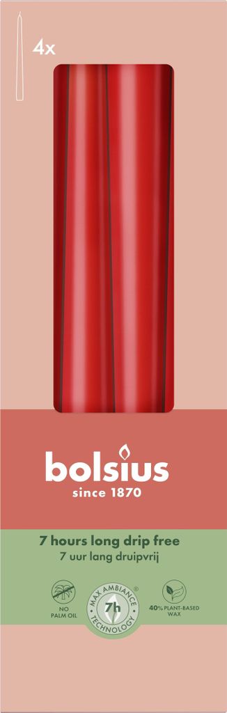 Bolsius Spitzkerzen zartrot 24,5 cm Ø 2,4 cm 4 Stück